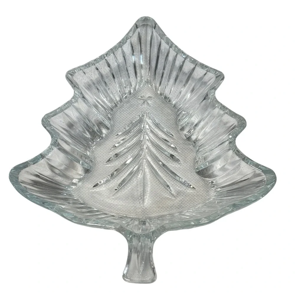 Christmas‎ Tree Glass Candy Dish Clear Textured Holiday Small Tray 9in
